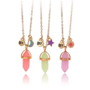 3-Piece Glow in The Dark Crystal BFF Necklace Set