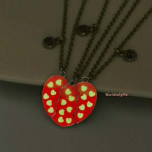3-Person Friendship Family Necklace with Glowing H