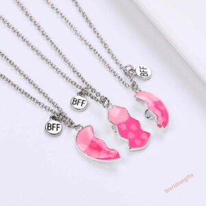 3-Person Friendship Family Necklace with Glowing H