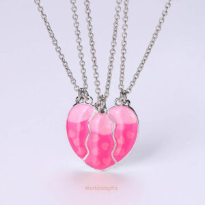 3-Person Friendship Family Necklace with Glowing H