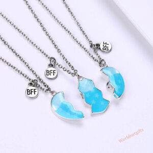 3-person Friendship Family Necklace with Glowing S