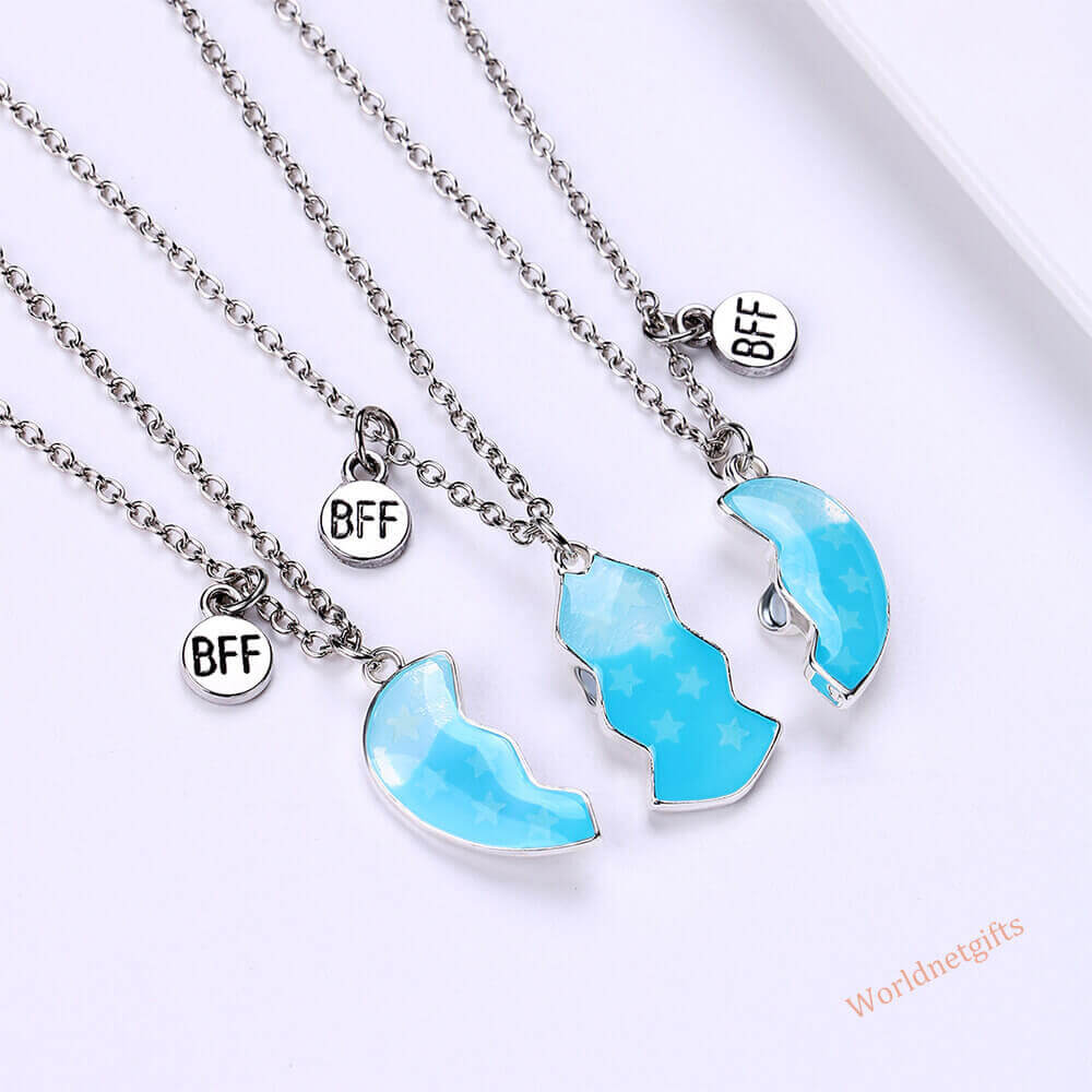 3-person Friendship Family Necklace with Glowing S