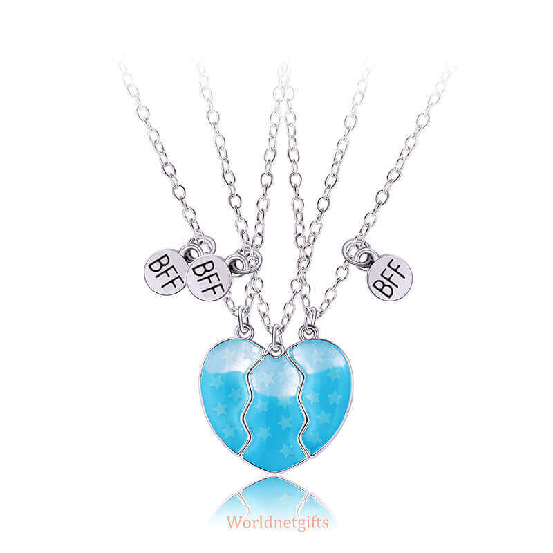 3-person Friendship Family Necklace with Glowing S