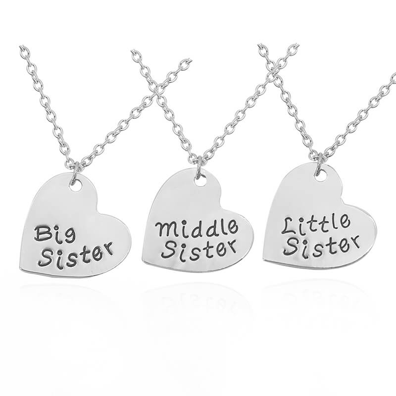 3 Pieces Sister Necklace Stitching Heart-Shaped