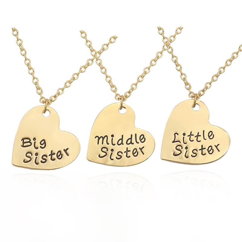 3 Pieces Sister Necklace Stitching Heart-Shaped