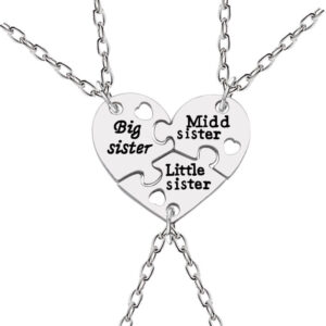 3 Pieces Sister Necklace Stitching Heart-Shaped