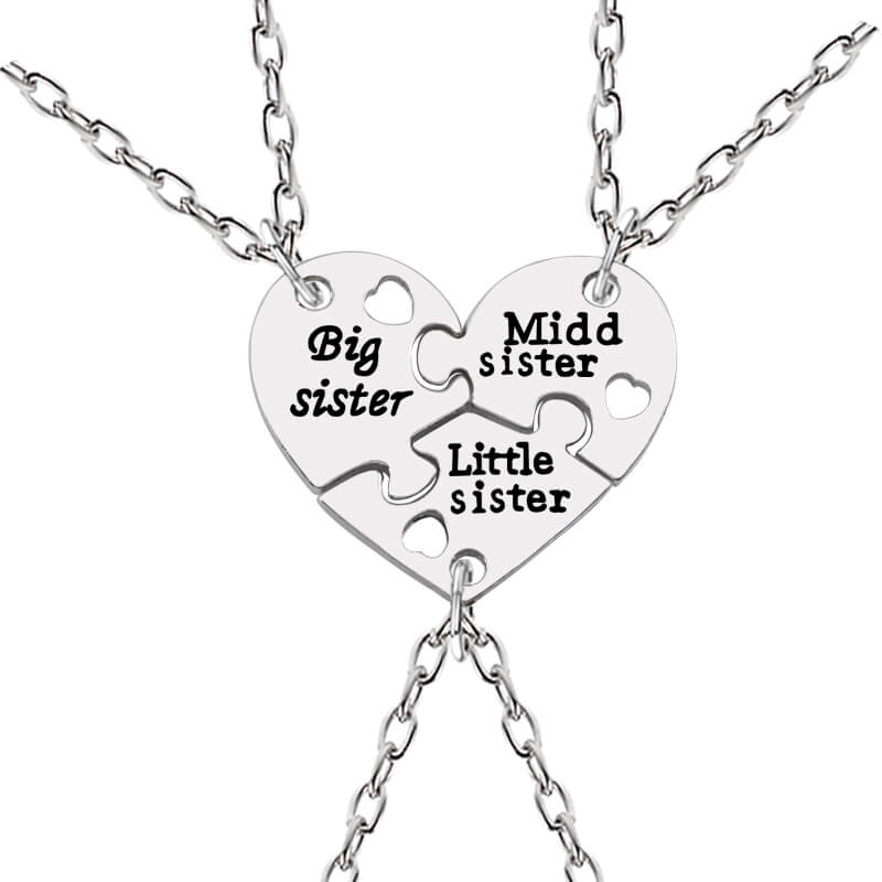 3 Pieces Sister Necklace Stitching Heart-Shaped