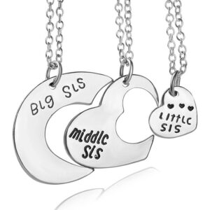 3 Pieces Sister Necklace Stitching Heart-Shaped