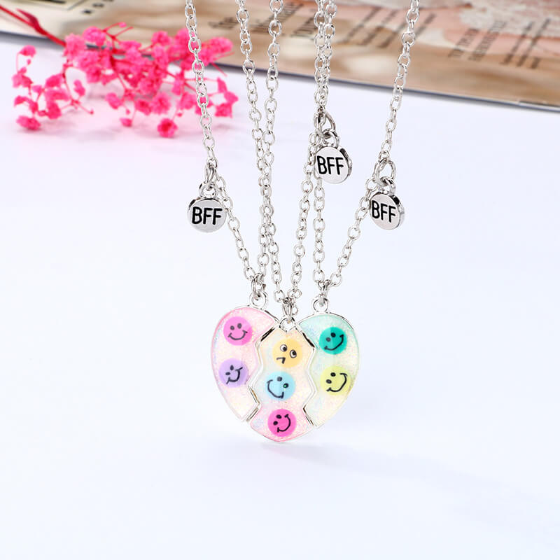 Funny Emoji Trio Necklace Magnetic for Three Best