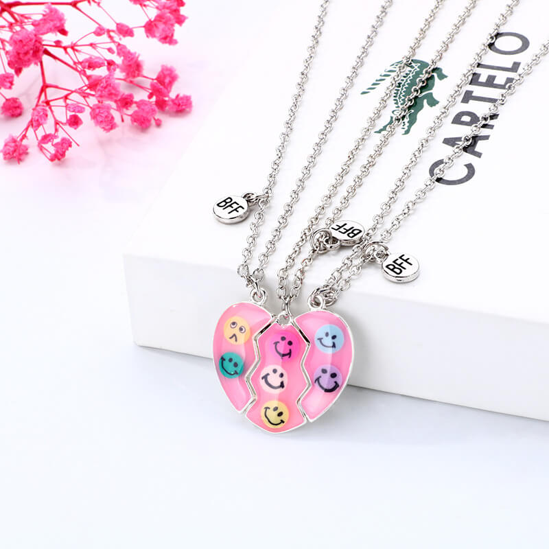 Funny Emoji Trio Necklace Magnetic for Three Best