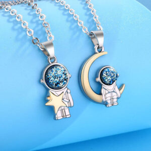 Astronaut Pendant Necklaces Set for BFF Couple