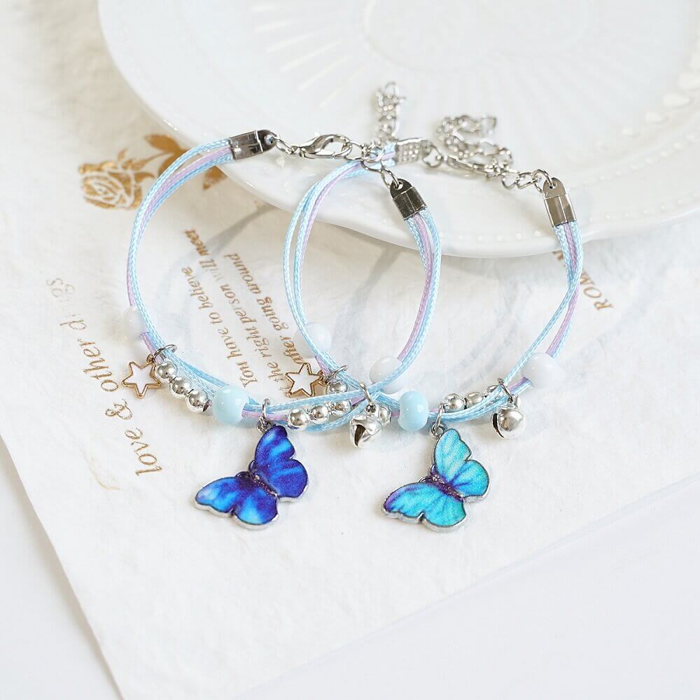 "BFF Fluttering Blues" Twin Butterfly Bracelets