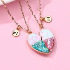 BFF Glitter Magnetic Heart Necklace Set