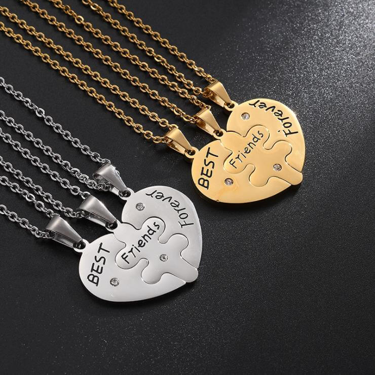 18K Gold Best Friends Forever Heart Necklace for 3