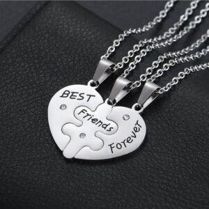18K Gold Best Friends Forever Heart Necklace for 3