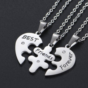 18K Gold Best Friends Forever Heart Necklace for 3