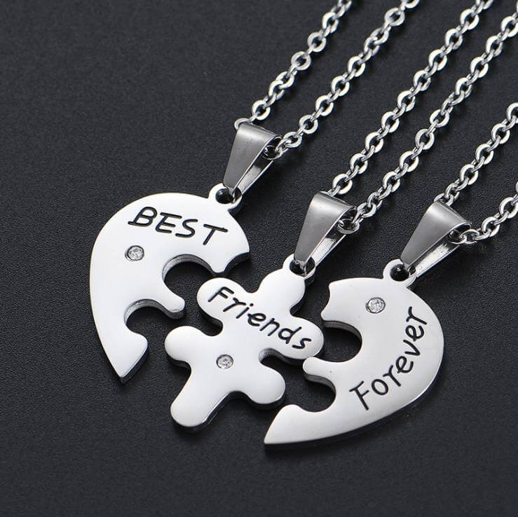 18K Gold Best Friends Forever Heart Necklace for 3