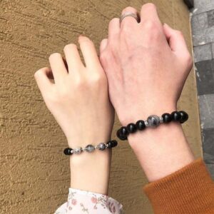 Black Energy Bead Couple Magnetic Bracelet