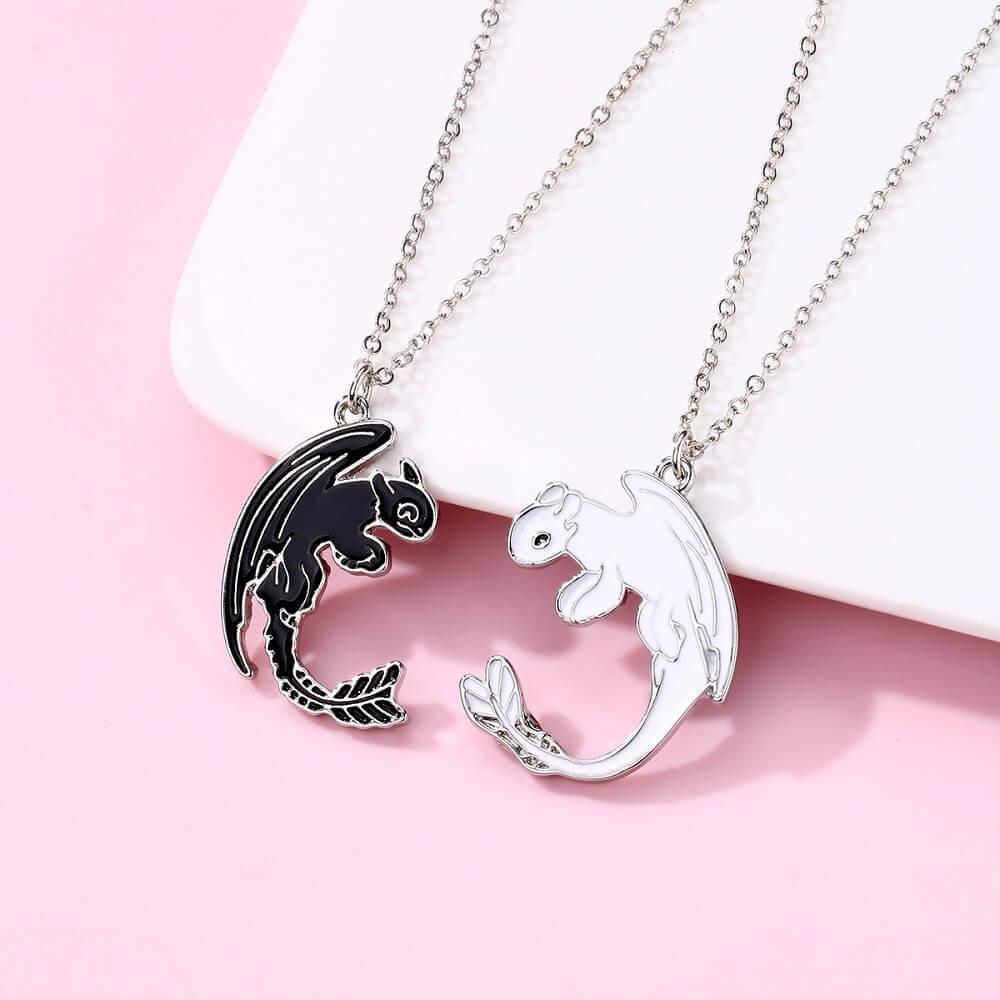 Black & White Dragon Friendship Necklace Set BFF/C