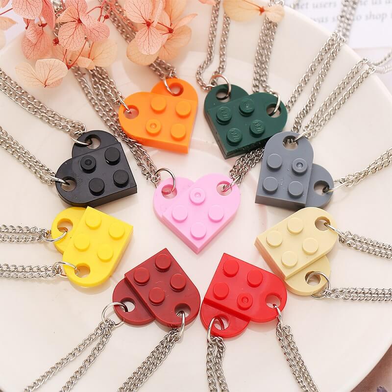 Brick Necklace for Couples Friendship Heart Pendan