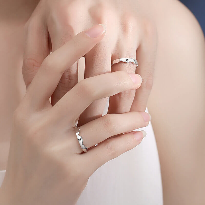 Personalized Couple Rings with Sun Moon Mountain S