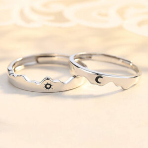 Personalized Couple Rings with Sun Moon Mountain S