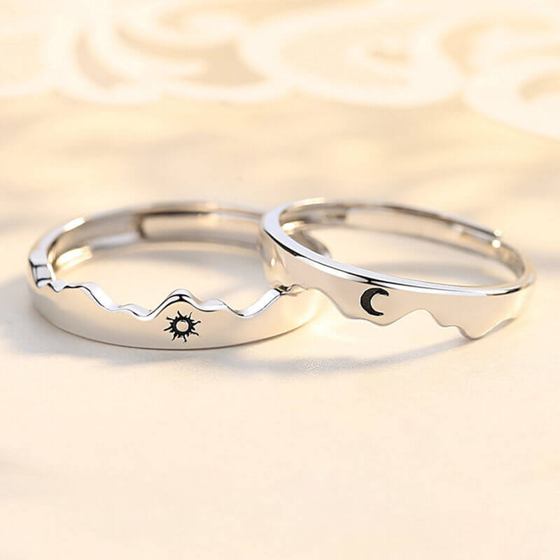Personalized Couple Rings with Sun Moon Mountain S