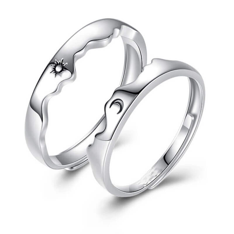 Personalized Couple Rings with Sun Moon Mountain S