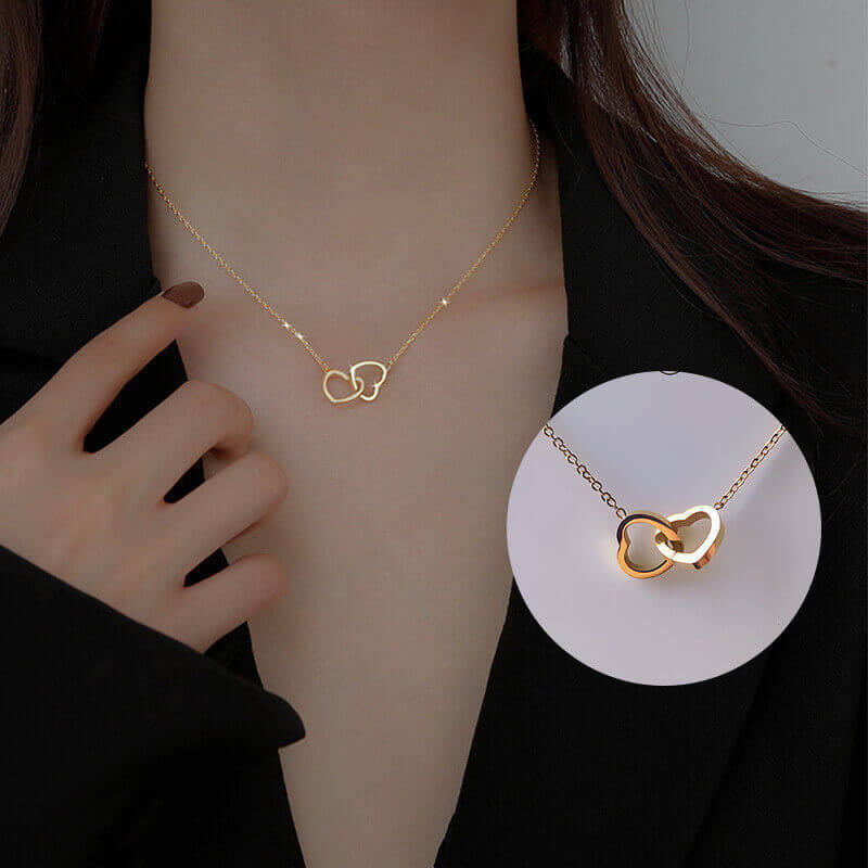 Custom Engraved Tethered Double Heart Necklace