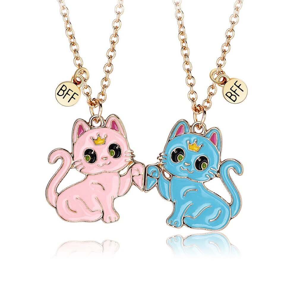 Cute Cartoon Magnetic Cat Necklace Set for Best Fr
