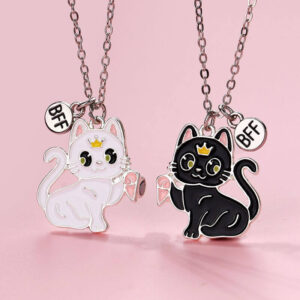 Cute Cartoon Magnetic Cat Necklace Set for Best Fr