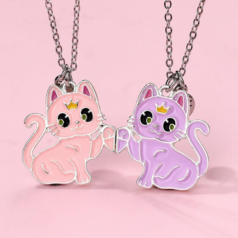 Cute Cartoon Magnetic Cat Necklace Set for Best Fr