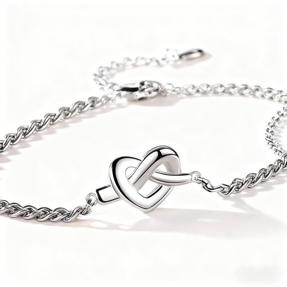 Heart Knot Couple Bracelets - Silver Matching Set