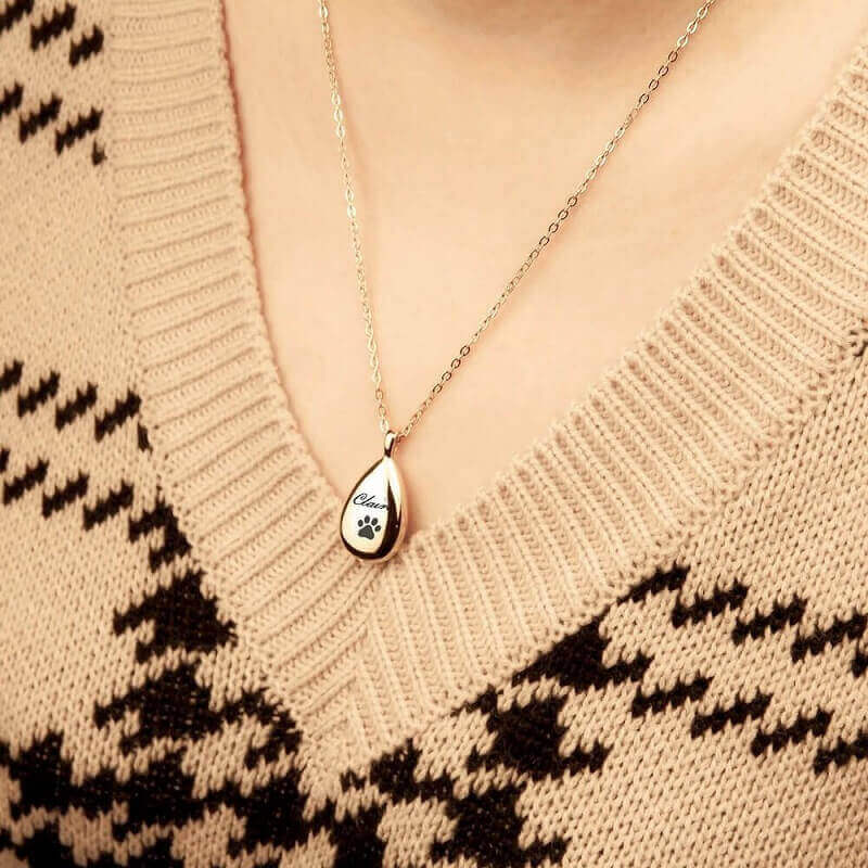 Heart & Paw Pet Memorial Necklace - Engravable Pho