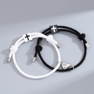 Heart Charm Magnetic Cross Couple Bracelet