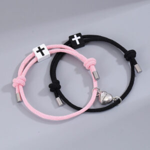 Heart Charm Magnetic Cross Couple Bracelet