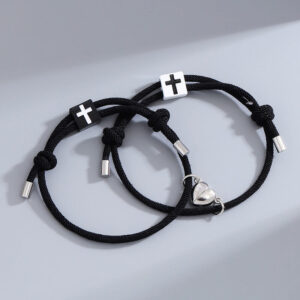 Heart Charm Magnetic Cross Couple Bracelet
