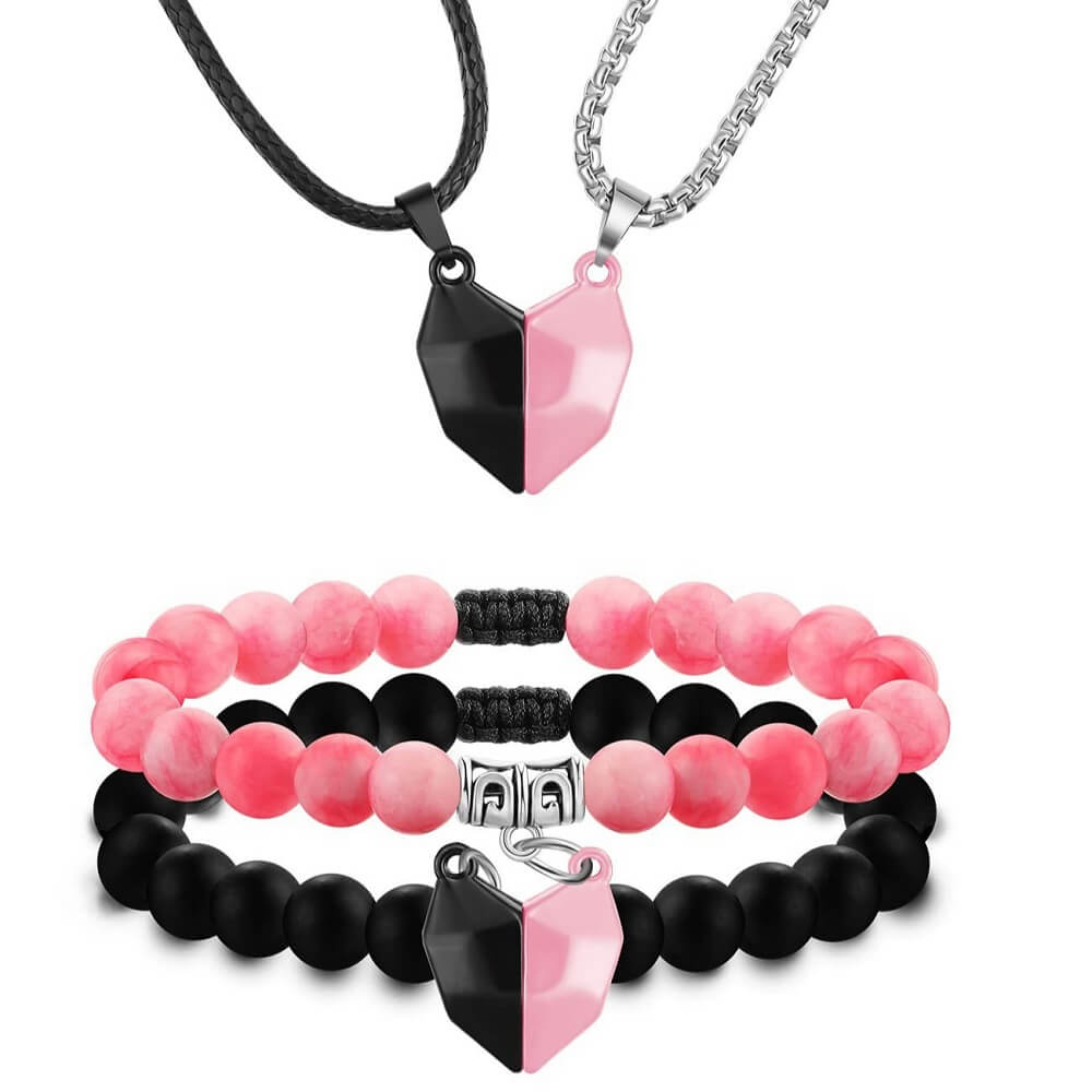 Magnetic Heart Necklace and Heart Bracelet Set