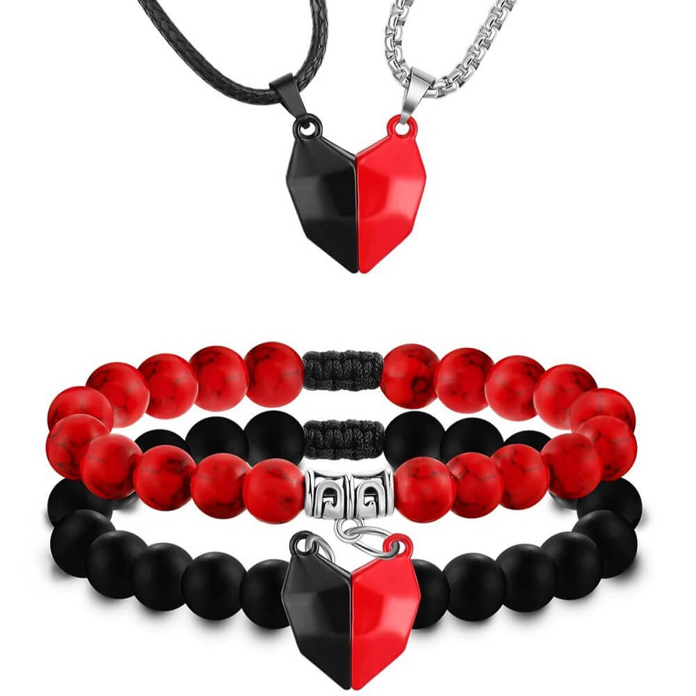 Magnetic Heart Necklace and Heart Bracelet Set