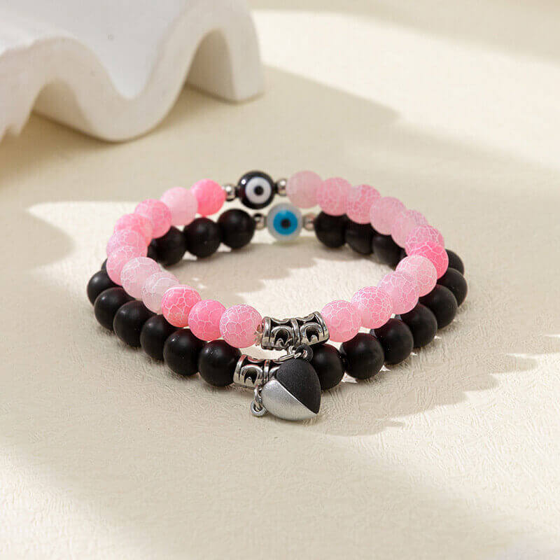 Magnetic Matching Bracelet Set - Heart Charm & Evi