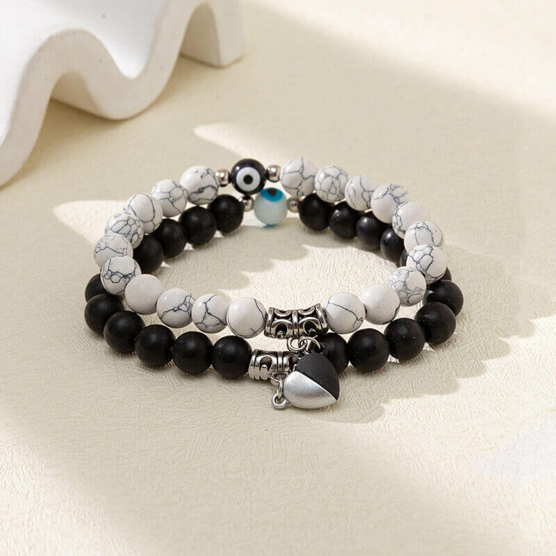 Magnetic Matching Bracelet Set - Heart Charm & Evi