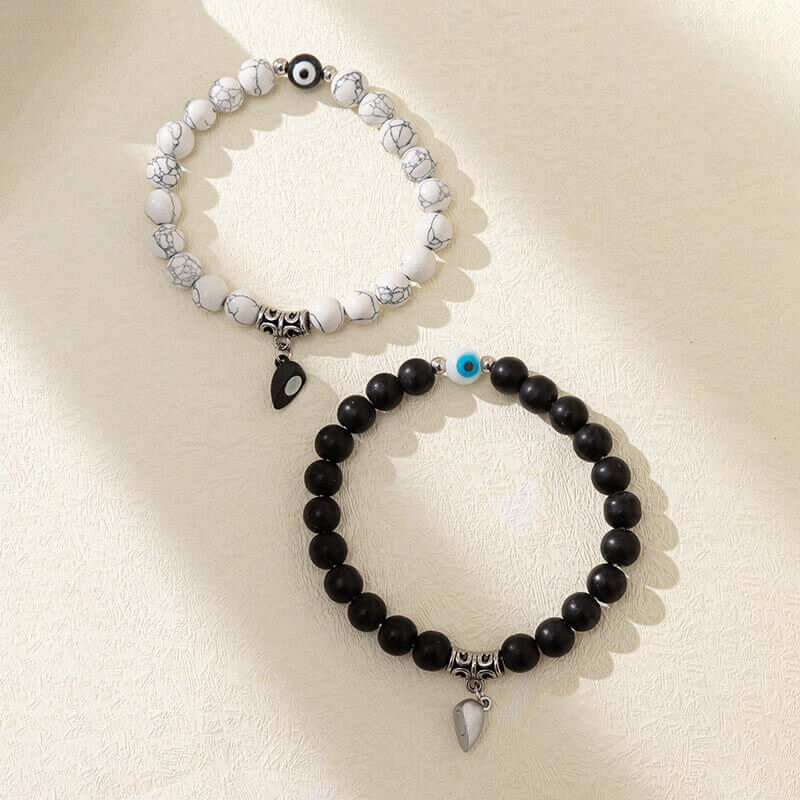 Magnetic Matching Bracelet Set - Heart Charm & Evi
