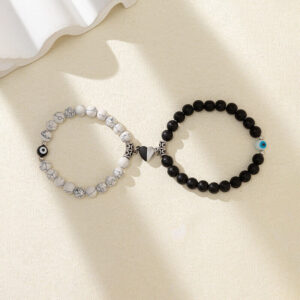 Magnetic Matching Bracelet Set - Heart Charm & Evi