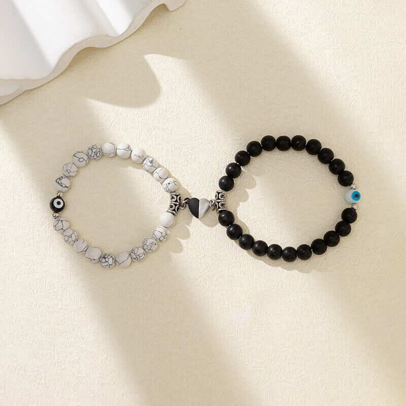 Magnetic Matching Bracelet Set - Heart Charm & Evi