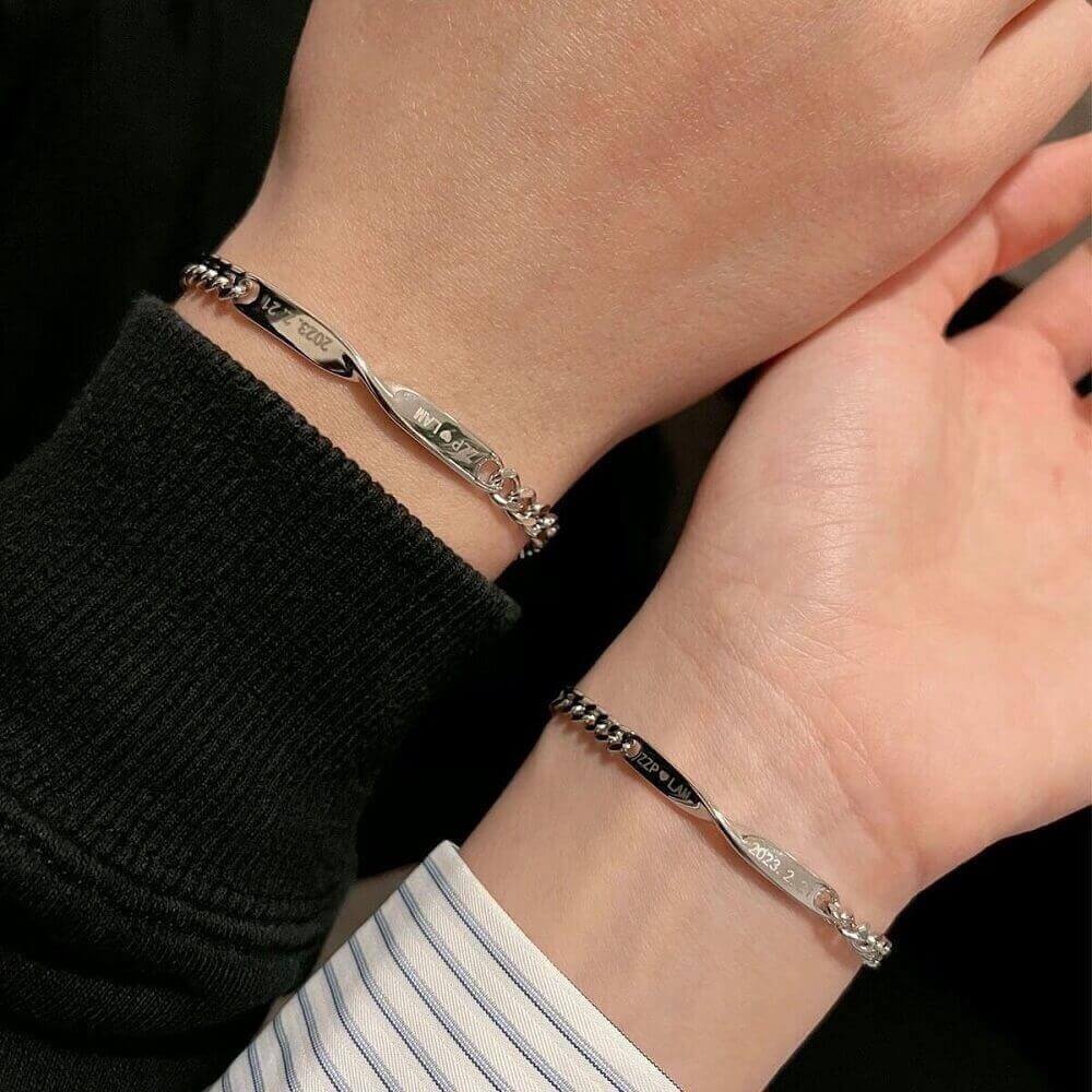 Personalized Engraved Couple Bracelets - Twisted S