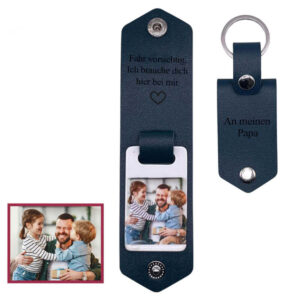 Personalized Leather Keychain with Picture and Tex