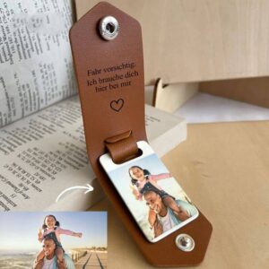 Personalized Leather Keychain with Picture and Tex