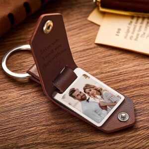 Personalized Leather Keychain with Picture and Tex