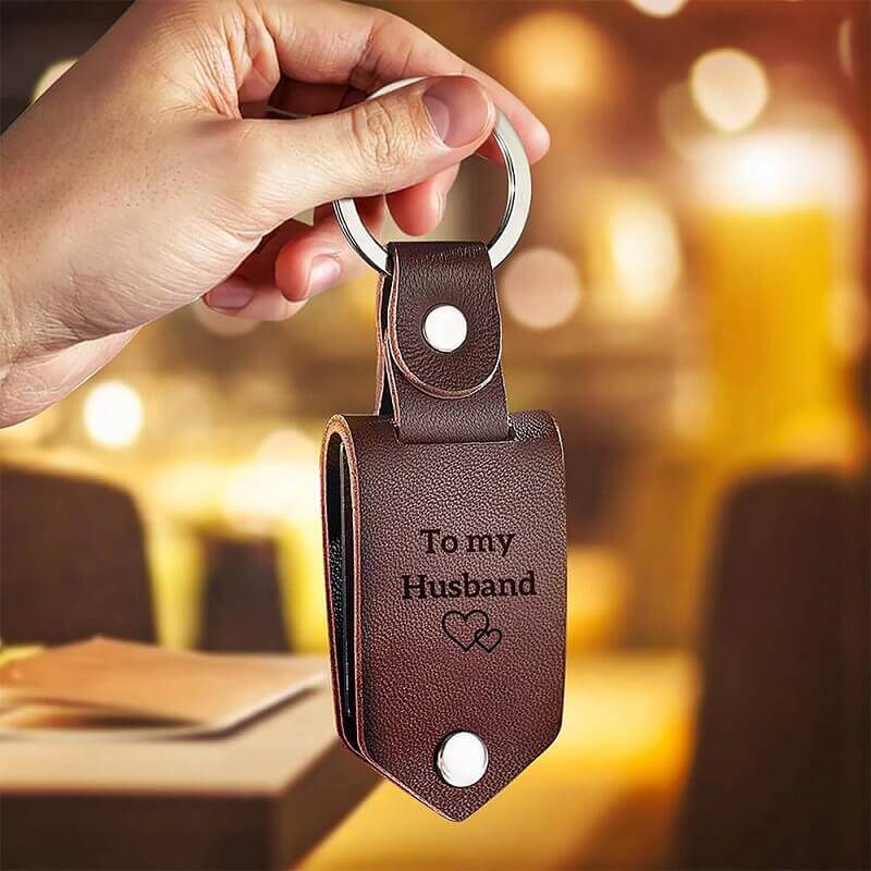 Personalized Leather Keychain with Picture and Tex