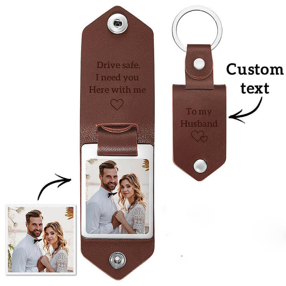 Personalized Leather Keychain with Picture and Tex